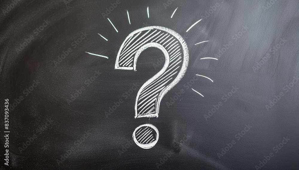 Aufkleber white question mark symbol drawn with chalk isolated over black. faq and qa. problem solution.