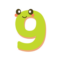 9 font number. Number with five cute faces, children, children's room, birthday party design, cartoon vector illustration