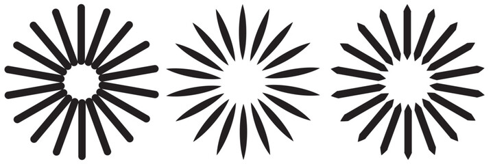Radial circle lines. Circular lines elements. Symbol of Sun star rays. Flat design elements.
