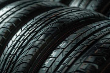 Car tires on black background , an illustrative concept for auto parts business and car repair shop