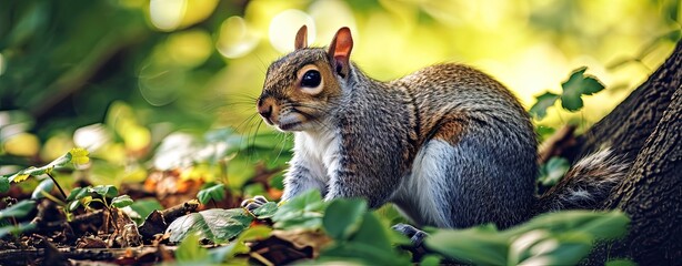 Obraz premium Gorgeous curious squirrel in park during summer day