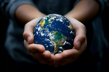Fototapeta premium Caring Hands Holding the Earth - A Symbol of Environmental Responsibility