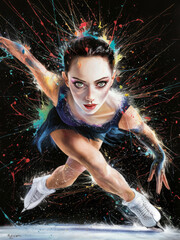 Visually Stunning and Dynamic Modern Art Piece Featuring a Vibrant Ice Skater in Motion