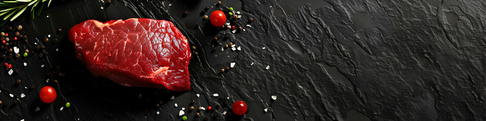 Raw beef meat seasoned with salt pepper and arugula against a food background concept of Eid ul adha 