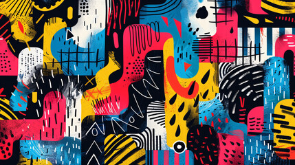 Creative hand-drawn geometric shapes and patterns in bright colors