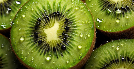 fresh kiwi fruit with water bubbles