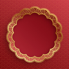 Chinese frame with oriental Asian elements on color background
