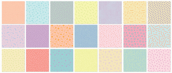 Collection of bright seamless colorful patterns. Creative unusual textile vibrant prints. Repeatable fun trendy backgrounds. Fashion style 80-90s