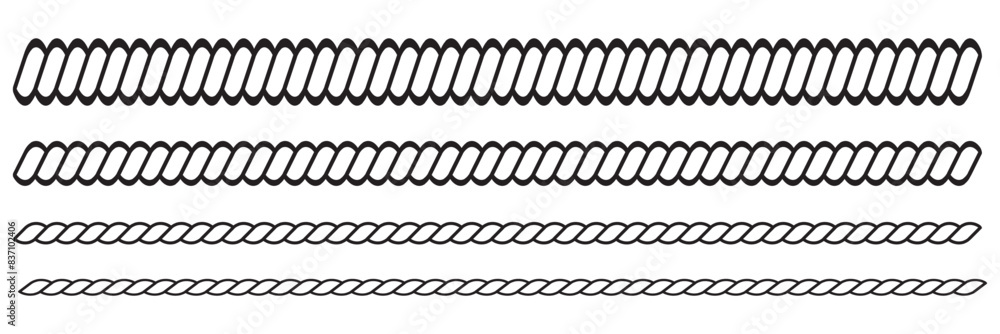 Poster rope pattern brushes. seamless hemp cord line collection. rope curve symbol.