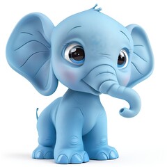 Obraz premium Adorable 3D Blue Baby Elephant Cartoon Character Illustration