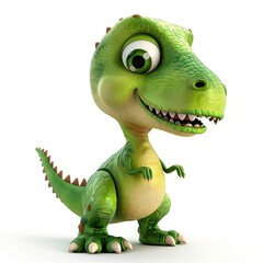 Fototapeta premium Cute 3D Cartoon Baby T-Rex Dinosaur On White Background