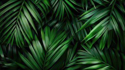 Lush green tropical palm leaves create a vibrant natural background, capturing the essence of the jungle with distinctive textures and rich foliage.