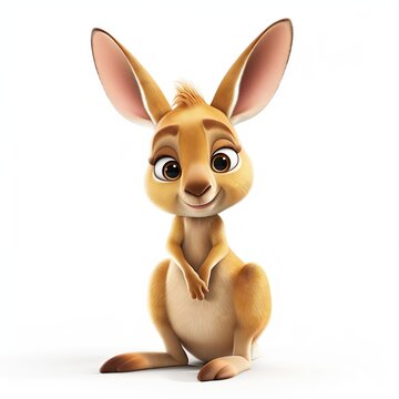 Adorable 3D Cute Baby Kangaroo Cartoon Character Illustration