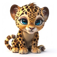 Fototapeta premium 3D Cute Baby Leopard Cartoon Character on White Background