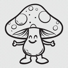 Cute mushroom logo icon, black vector illustration on transparent background