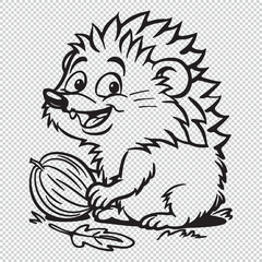 Obraz premium Cute hedgehog logo icon, black vector illustration on transparent background