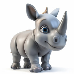 Obraz premium Adorable 3D Cartoon Baby Rhino Character on White Background
