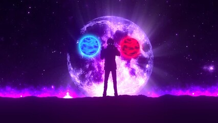 Anime wallpaper for PC, anime character against the moon, background