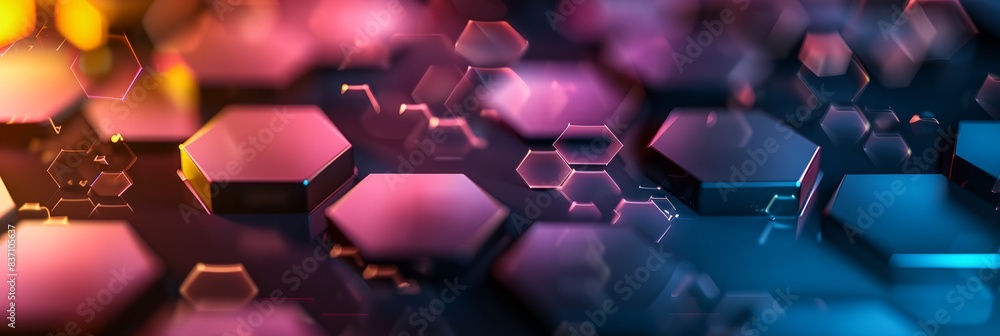 Poster a colorful background with hexagonal shapes and blurry lights