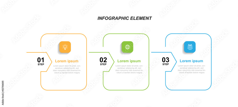 Aufkleber Timeline process infographic template vector element with square concept and 3 step process or option 