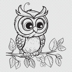 Cute simple owl icon design, black vector illustration on transparent background