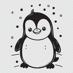 Cute simple penguin design, black vector illustration on transparent background