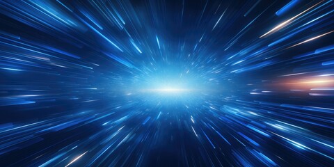 Naklejka premium Light speed, hyperspace, space warp in blue background