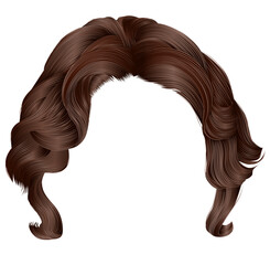trendy curly hairs dark brown brunette. medium length . 
beauty style .realistic  3d .