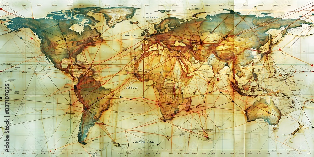 Aufkleber World Map as a Concept of Globalization and World Wide Web.