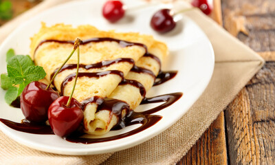 sweet traditional thin pancakes for breakfast
