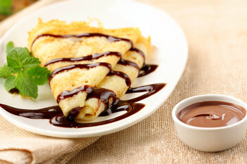 sweet traditional thin pancakes for breakfast