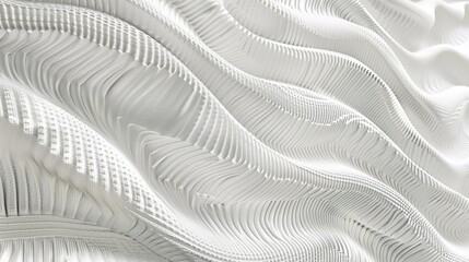 White knitted background with many small white textures in the shape of waves in the style of knit texture, 3d rendering illustration at a 45 degree angle