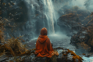 Obraz premium Humans exploring the wilderness, blending seamlessly with the natural surroundings and embracing the untamed beauty of the wild.