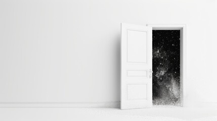 A door standing alone in a white space, just blank white canvas