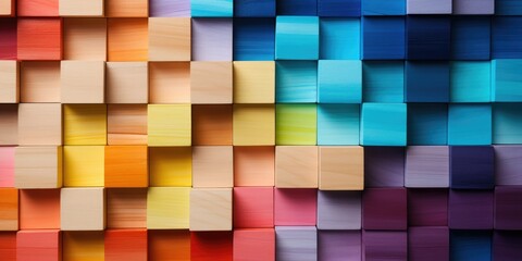 Spectrum of stacked multi-colored wooden blocks. Background or cover for something creative
