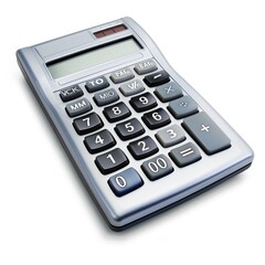 Black calculator isolated on white background. High-quality photo