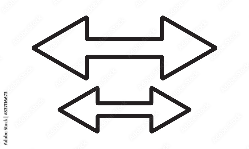 Poster dual sided arrow vector, icon, silhouette design with stroke line. double ended arrow vector design 