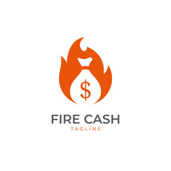 Money fire burn logo icon template. Vector of money and coins combined with fire