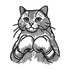cat in boxing gloves line sketch