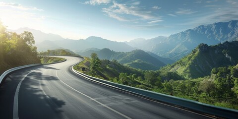 Winding Road Through Mountain Pass on a Sunny Day