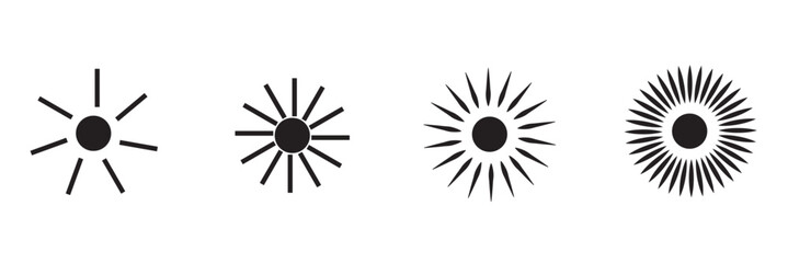Radial circle lines. Circular lines elements. Symbol of Sun star rays. Flat design elements. Spokes with radiating stripes. Abstract illusion geometric shapes.