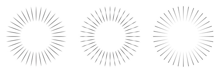 Radial circle lines. Circular lines elements. Symbol of Sun star rays. Flat design elements. Spokes with radiating stripes. Abstract illusion geometric shapes.