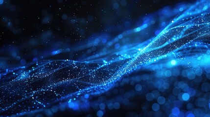 Digital Light. Abstract Dark Blue Background with Sparkling Light Particles and Deep Depths