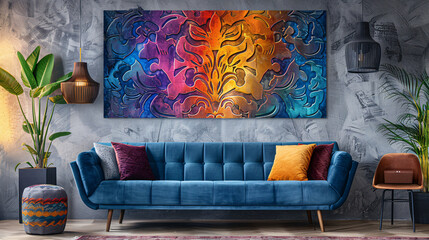 Elegant wall art with a baroque pattern in bright colors