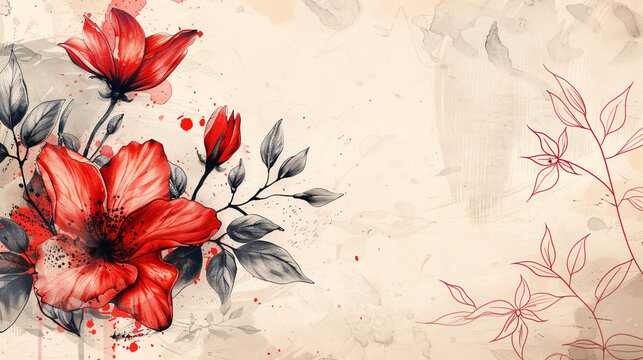 Festive congratulatory card design with floral sketch elements