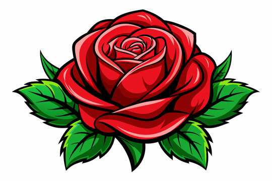 red rose with green leaves clip art preview
