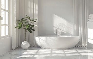 Fototapeta premium Clean modern bathroom in white. Expensive and minimalist design