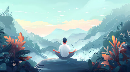 Man Meditating on top of a Mountain