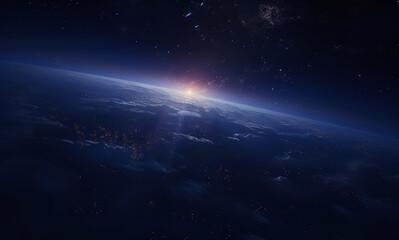 Fototapeta premium Earth Horizon at Sunrise from Outer Space with Glowing Atmosphere