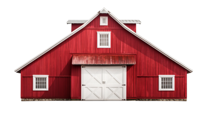 traditional red barn, isolated on a white background.